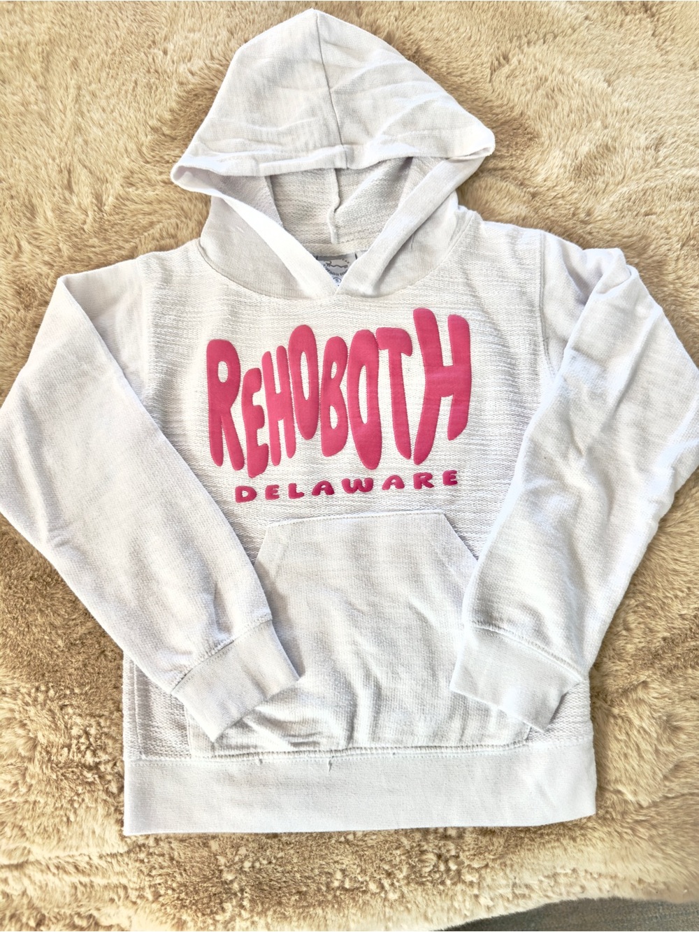 White Kids Hoodie with Pink Rehoboth Delaware Logo